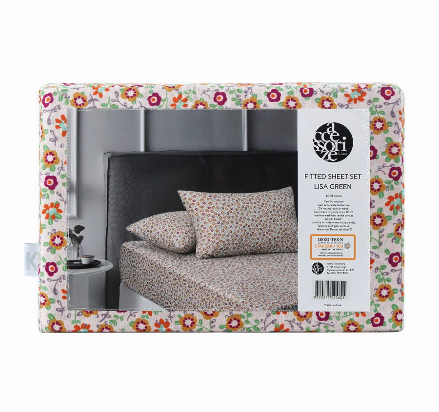 Lisa Washed Cotton Fitted Sheet Combo Set Green