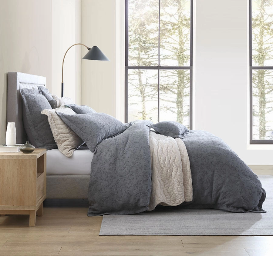 Marbella Quilt Cover Set Range Charcoal