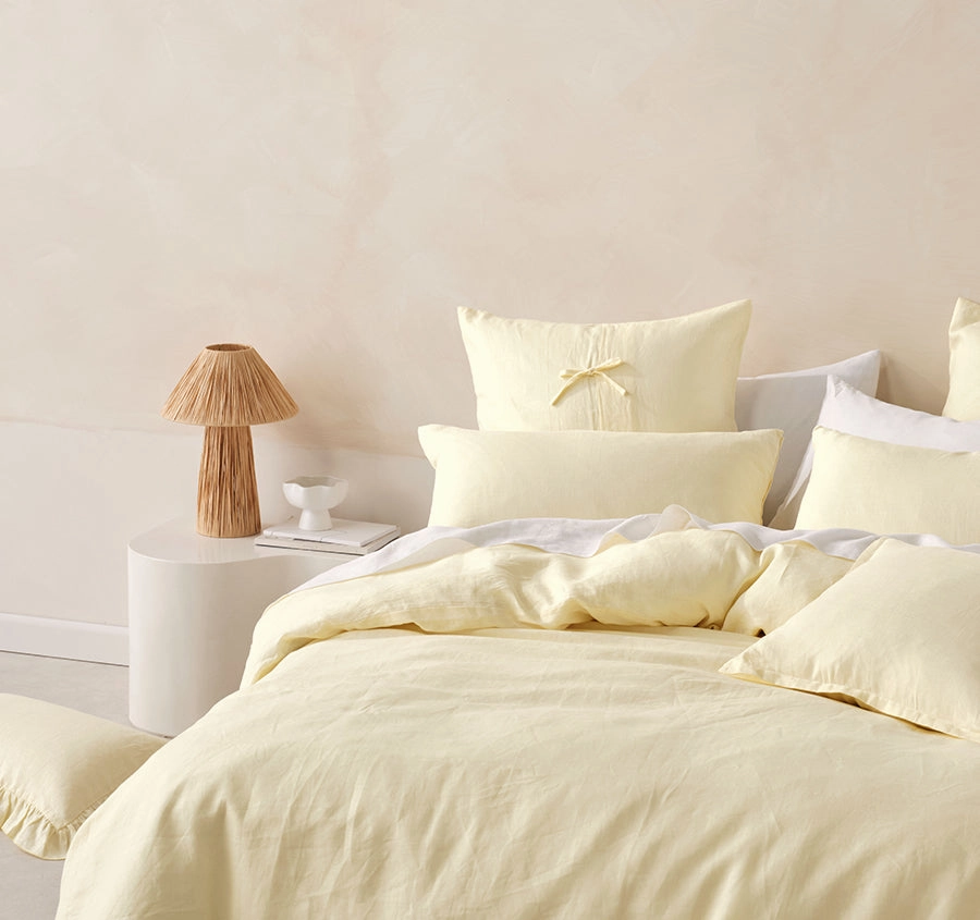 Nimes Linen Quilt Cover Set Range Lemon