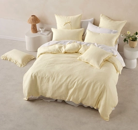 Nimes Linen Quilt Cover Set Range Lemon