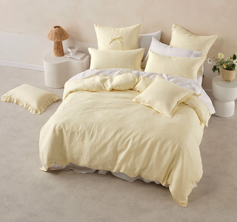 Nimes Linen Quilt Cover Set Range Lemon