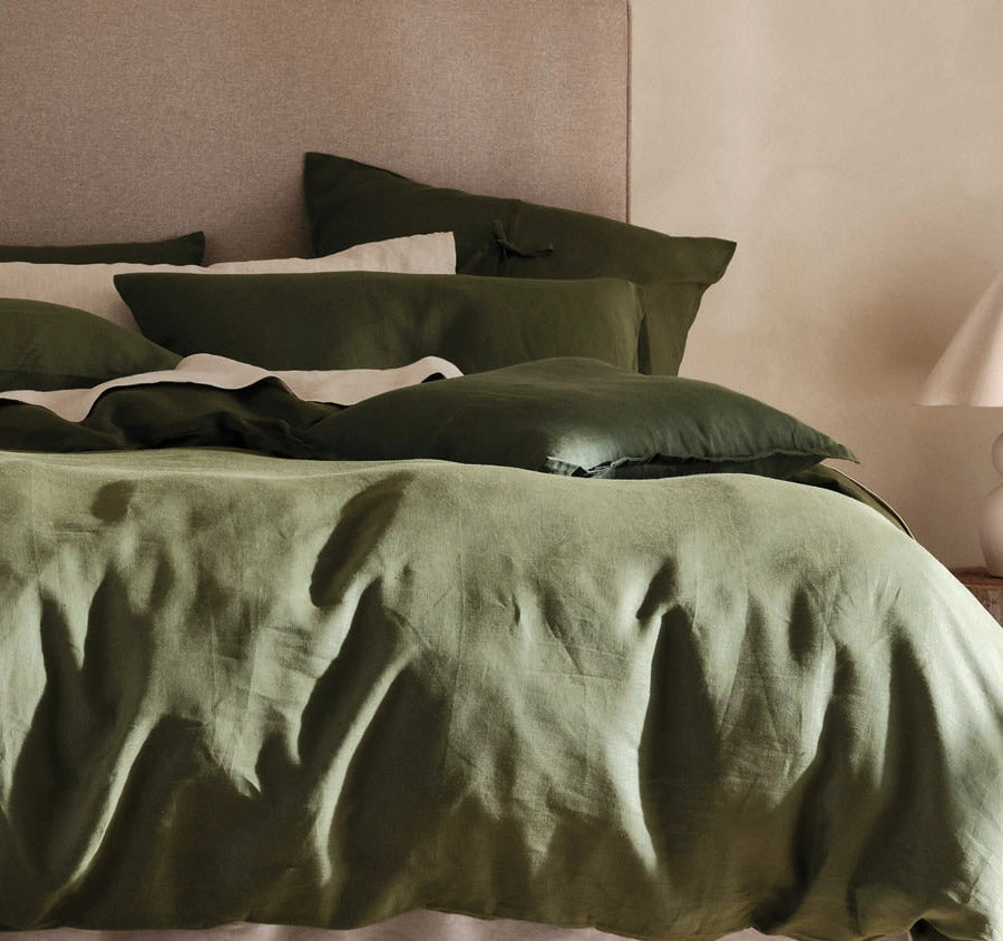 Nimes Linen Quilt Cover Set Range Moss