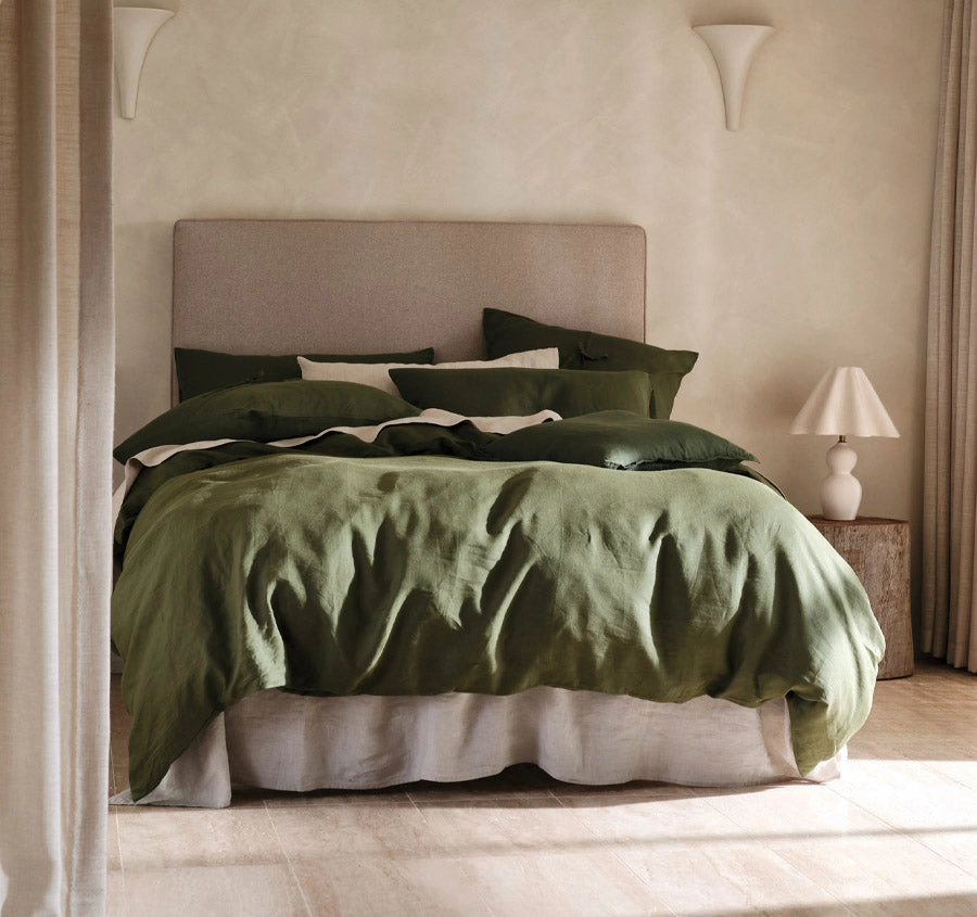Nimes Linen Quilt Cover Set Range Moss