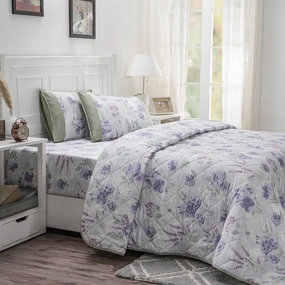 Optimist Bloom Soft Rose 4PC Quilt/Quilted Bed Cover Set