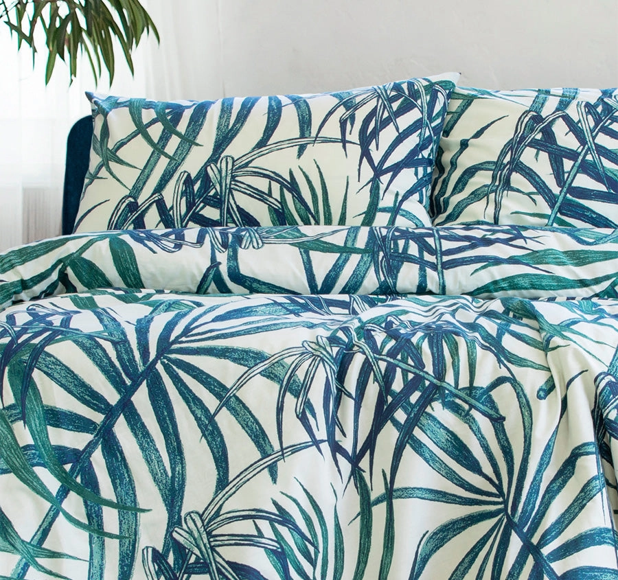 Paradise Palms Quilt Cover Set Range Blue