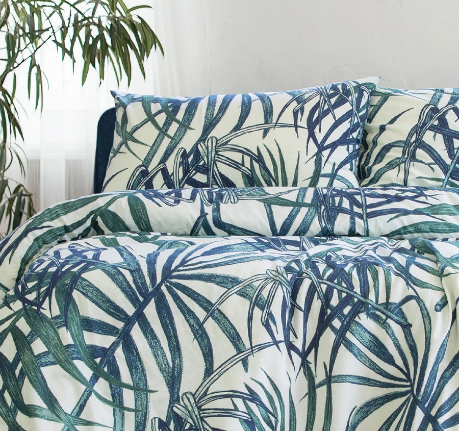 Paradise Palms Quilt Cover Set Range Blue