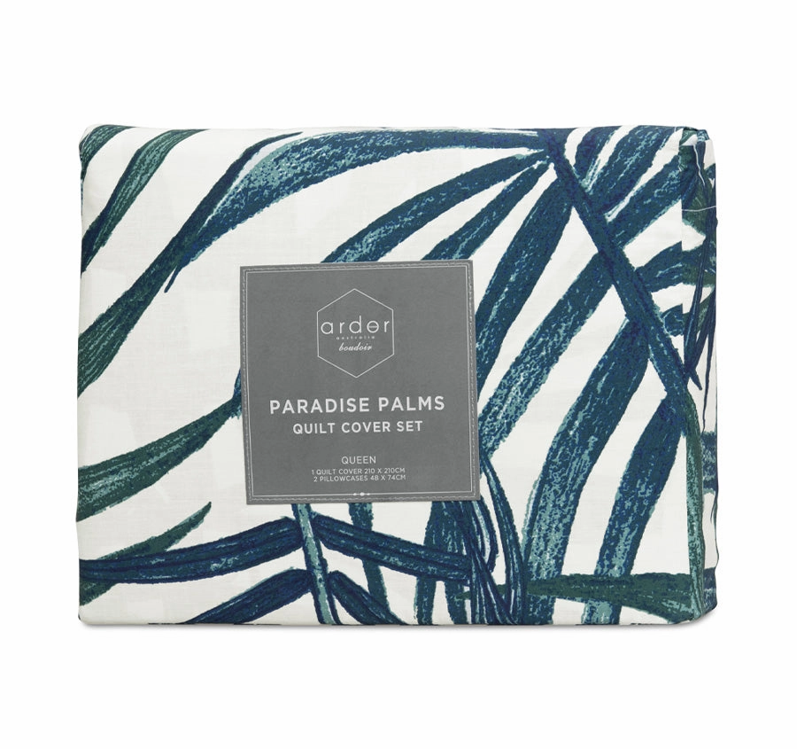 Paradise Palms Quilt Cover Set Range Blue