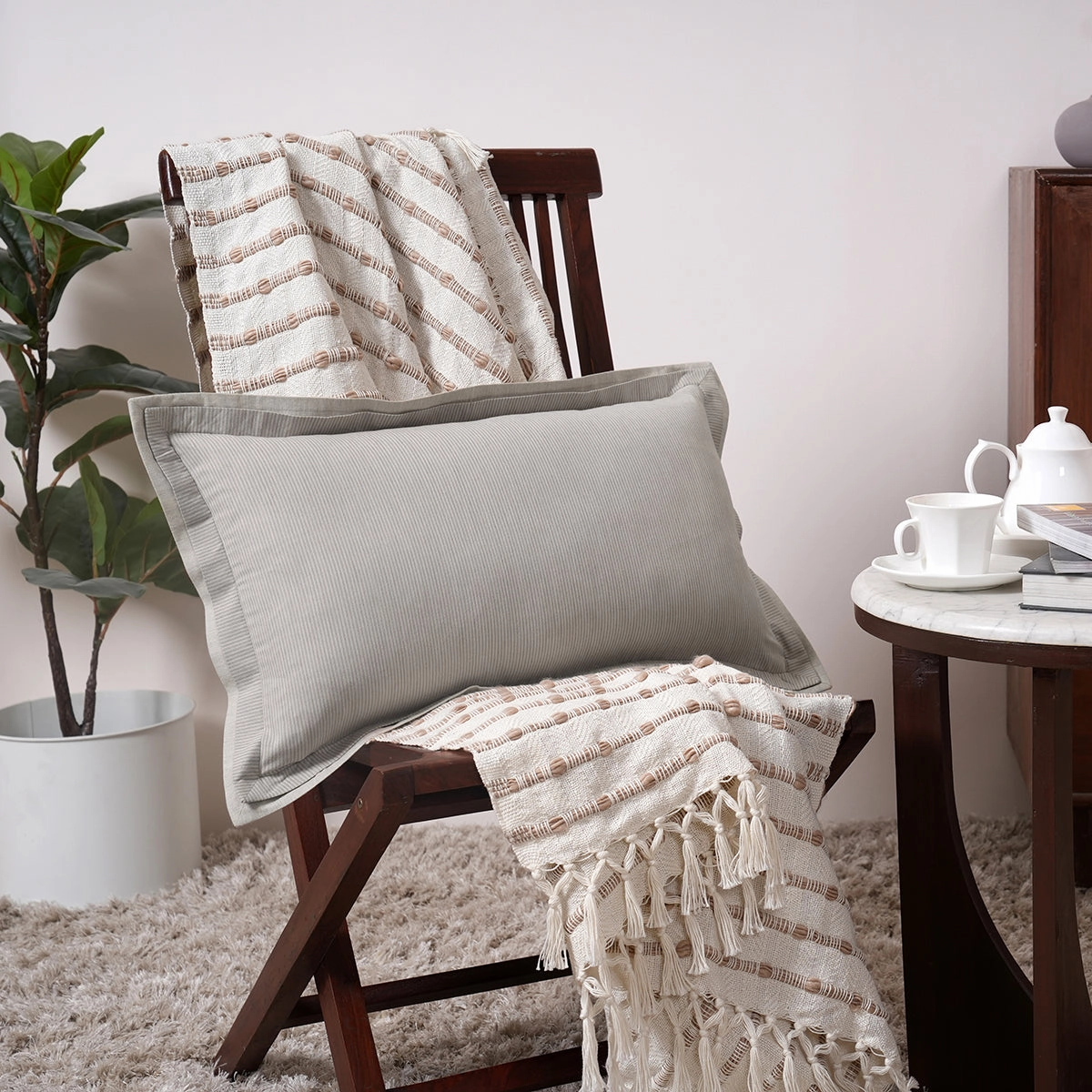 Pin Stripe Made With Egyption Cotton Ultra Soft Beige Cushion Cover