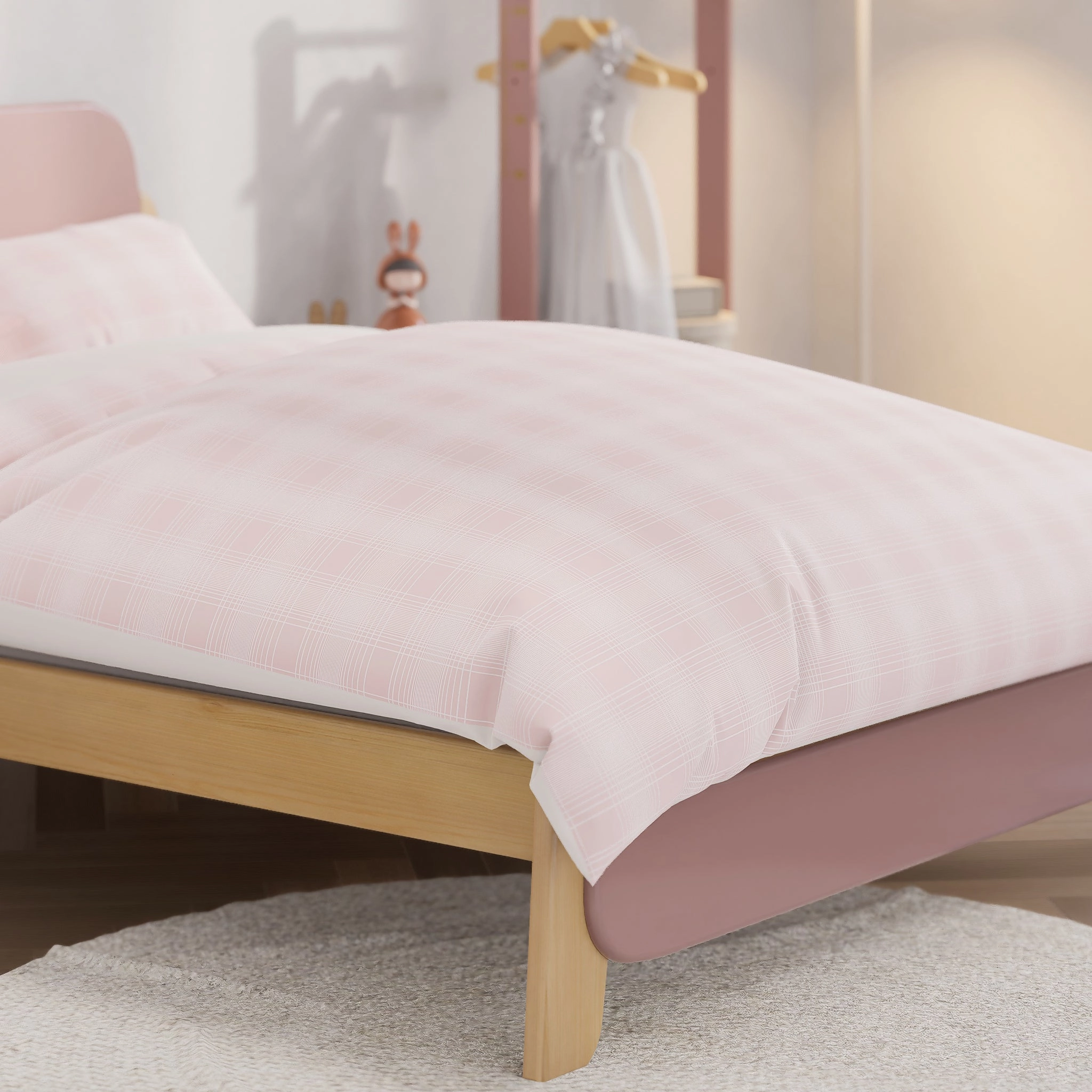 Pink Plaid Double Quilt Cover Set