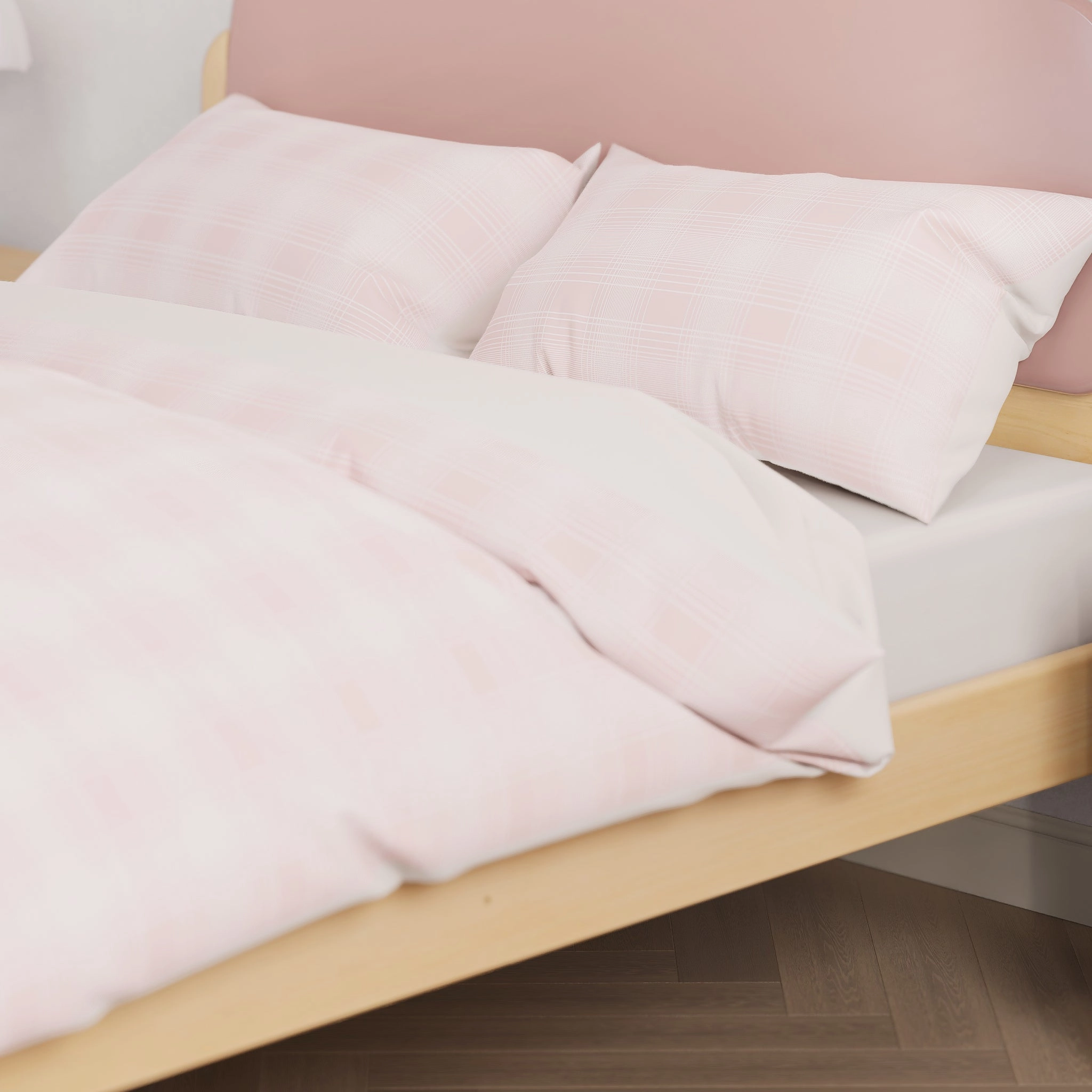 Pink Plaid Double Quilt Cover Set