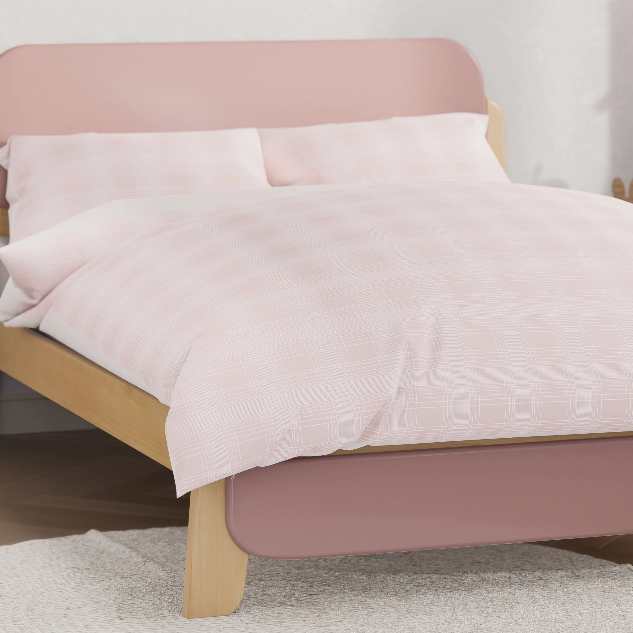 Pink Plaid Double Quilt Cover Set
