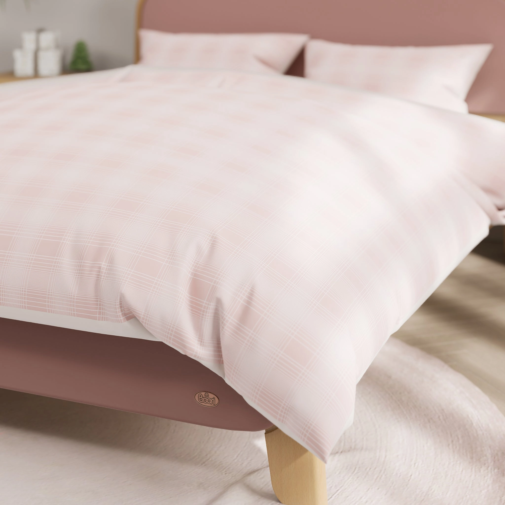 Pink Plaid Queen Quilt Cover Set