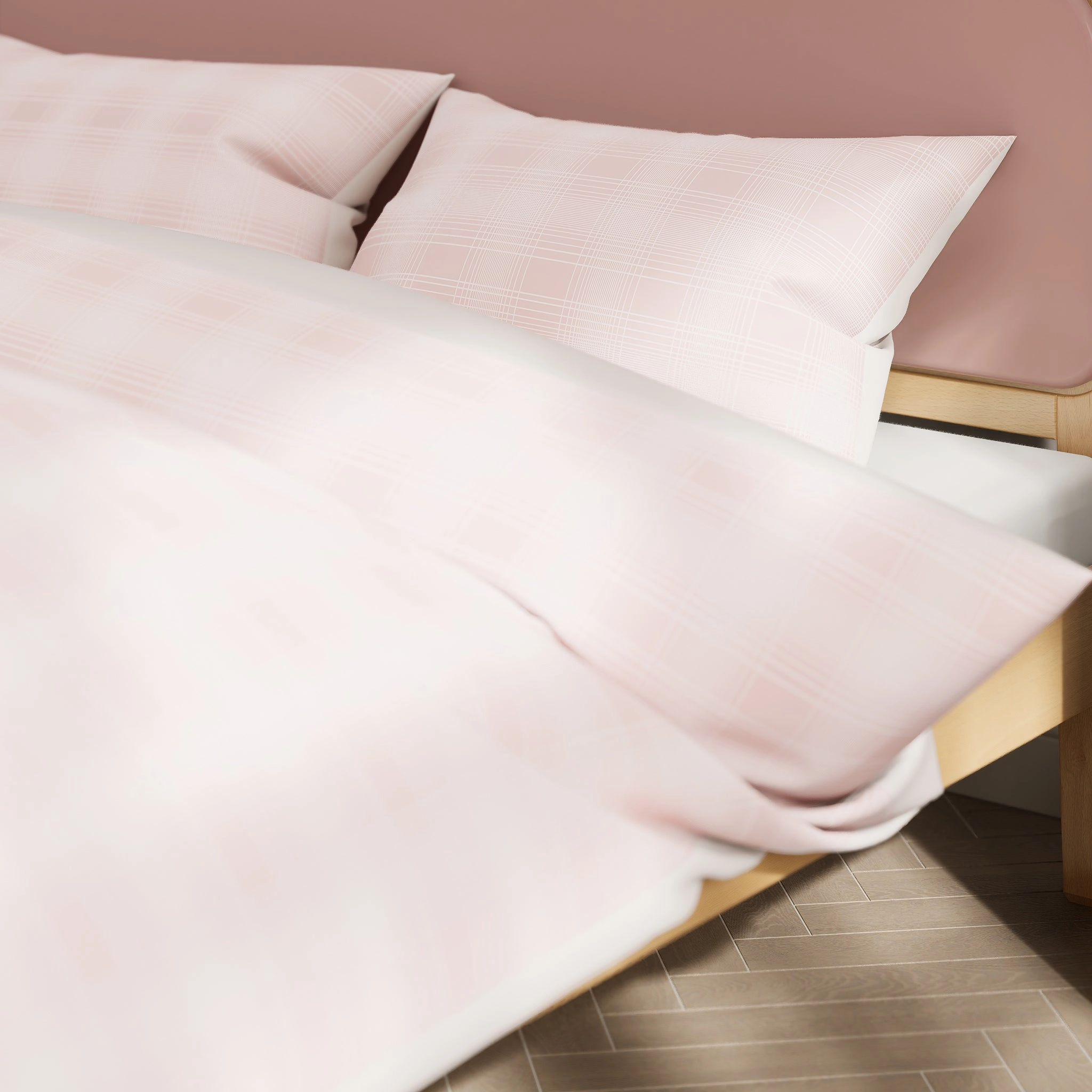 Pink Plaid Queen Quilt Cover Set