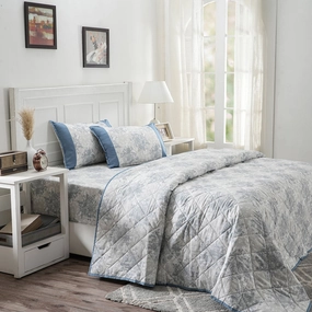 Royal Botanic Azalea Blue 4PC Quilt/Quilted Bed Cover Set