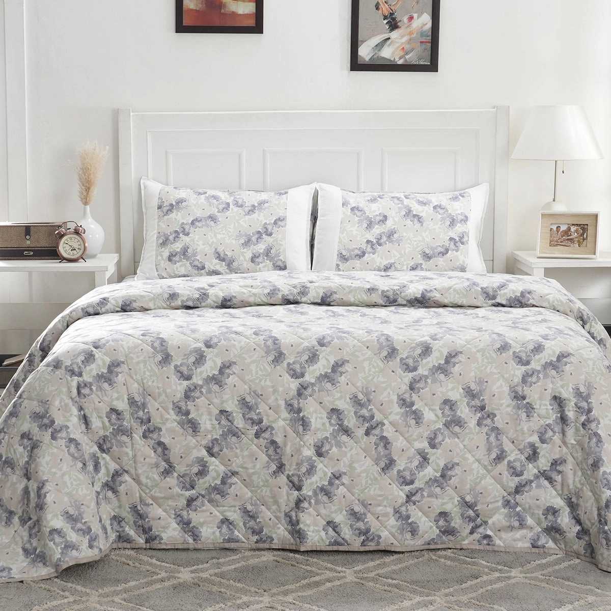 Royal Botanic Floret Blue 4PC Quilt/Quilted Bed Cover Set