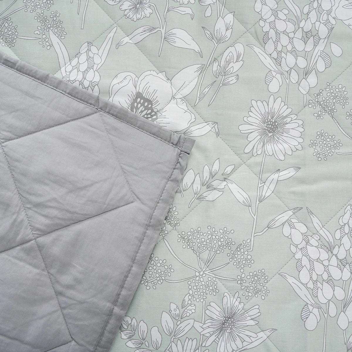Royal Botanic Outline Floral 4PC Quilt/Quilted Bed Cover Set