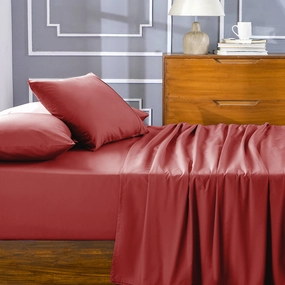 Slumber Plain Easy Care Percale 100% Cotton Cinnabar Crisp Bed Sheet with Pillow Case
