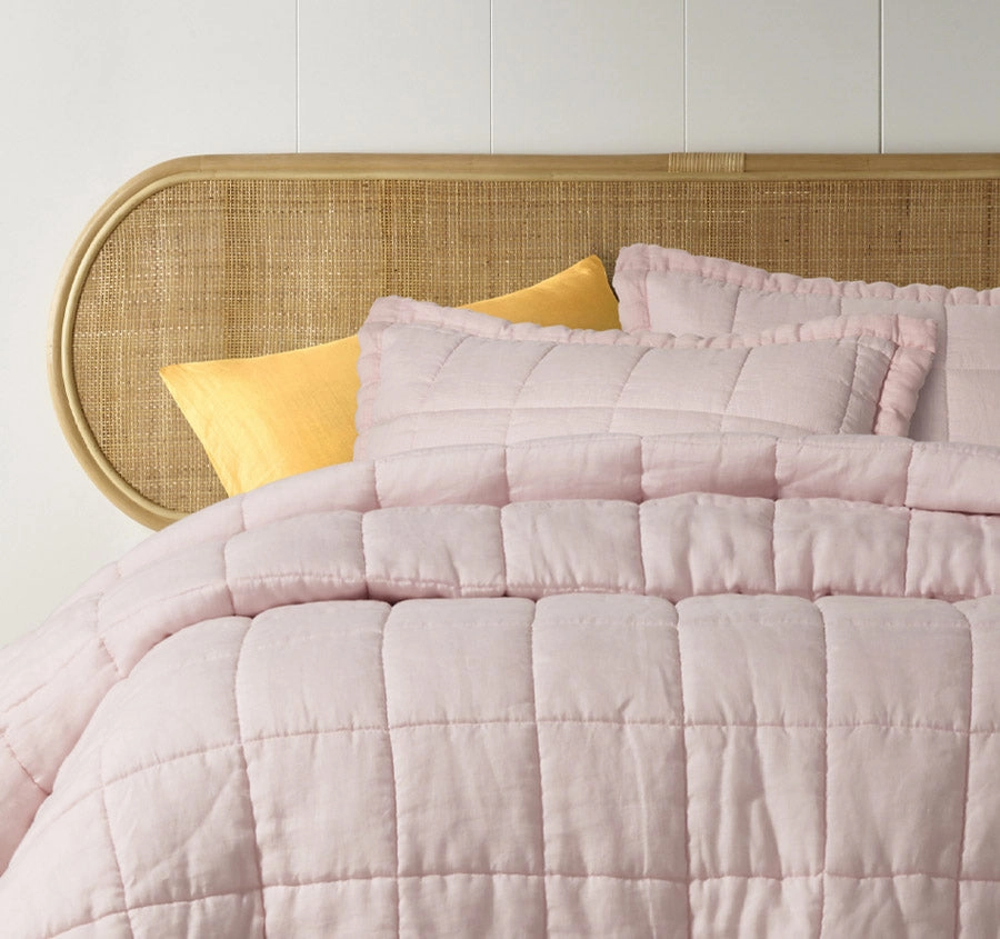 Stonewashed French Linen Coverlet Set Range Blush