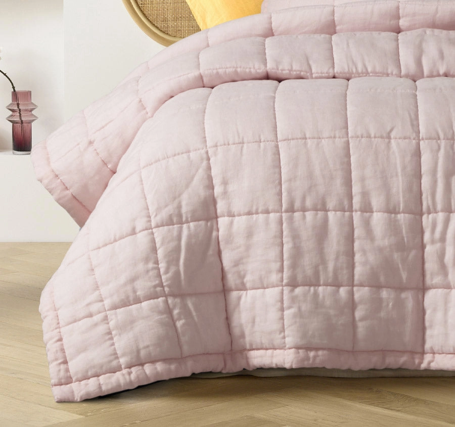 Stonewashed French Linen Coverlet Set Range Blush