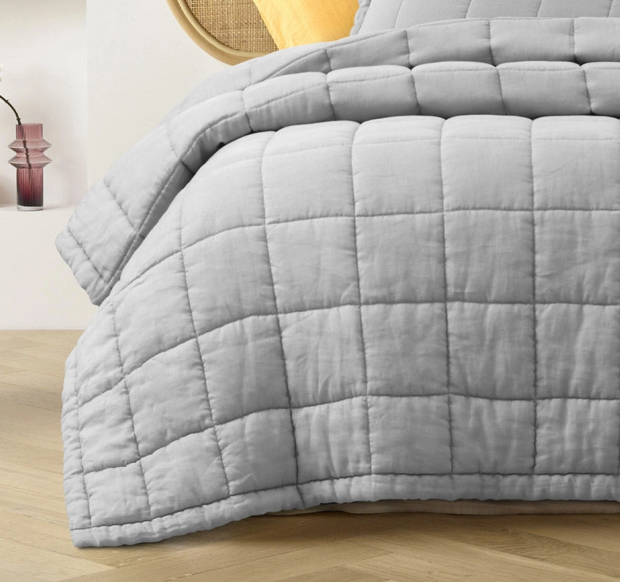 Stonewashed French Linen Coverlet Set Range Dove Grey