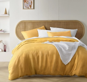Stonewashed French Linen Quilt Cover Set Range Ochre