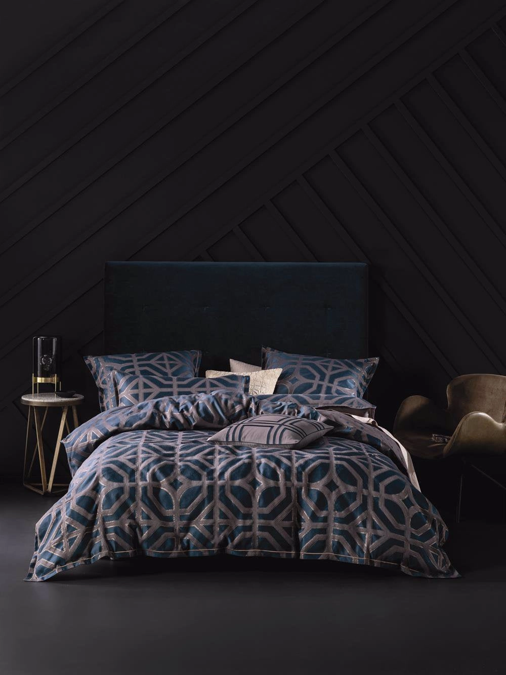 Treillage Navy Quilt Cover Set by Grace Linen House