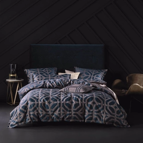 Treillage Navy Quilt Cover Set by Grace Linen House