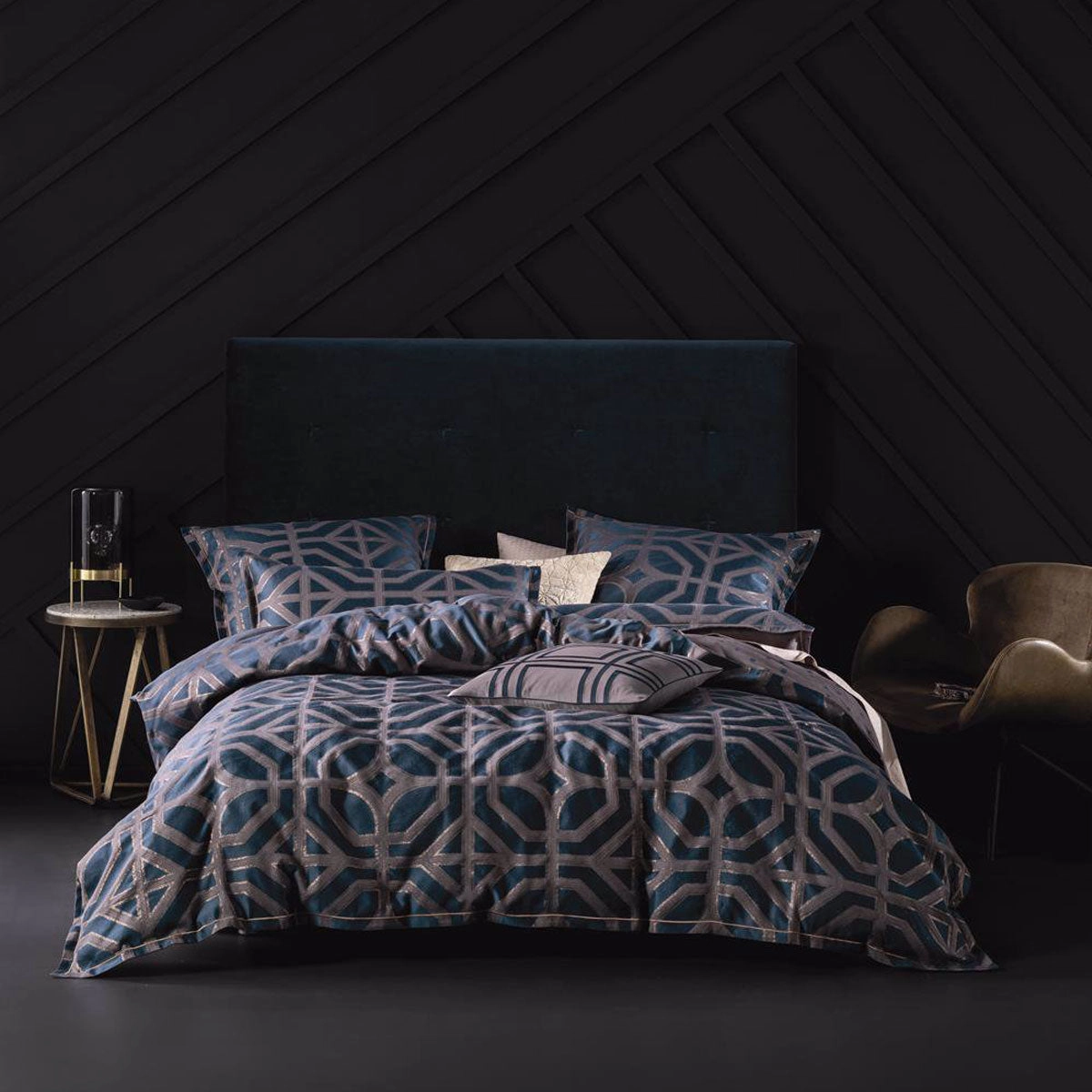 Treillage Navy Quilt Cover Set by Grace Linen House