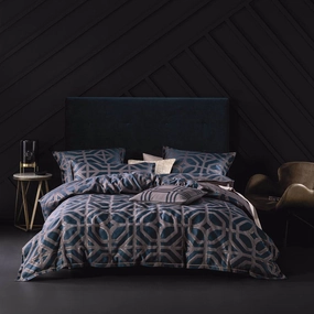 Treillage Navy Quilt Cover Set by Grace Linen House