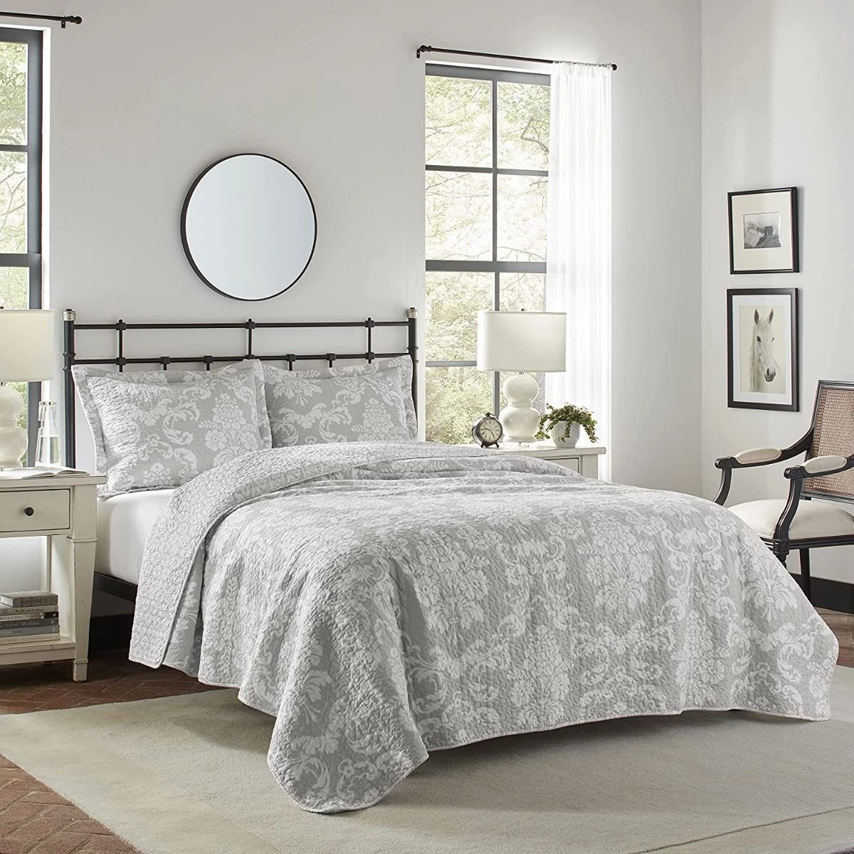 Venetia Grey Cotton Coverlet Set by Laura Ashley