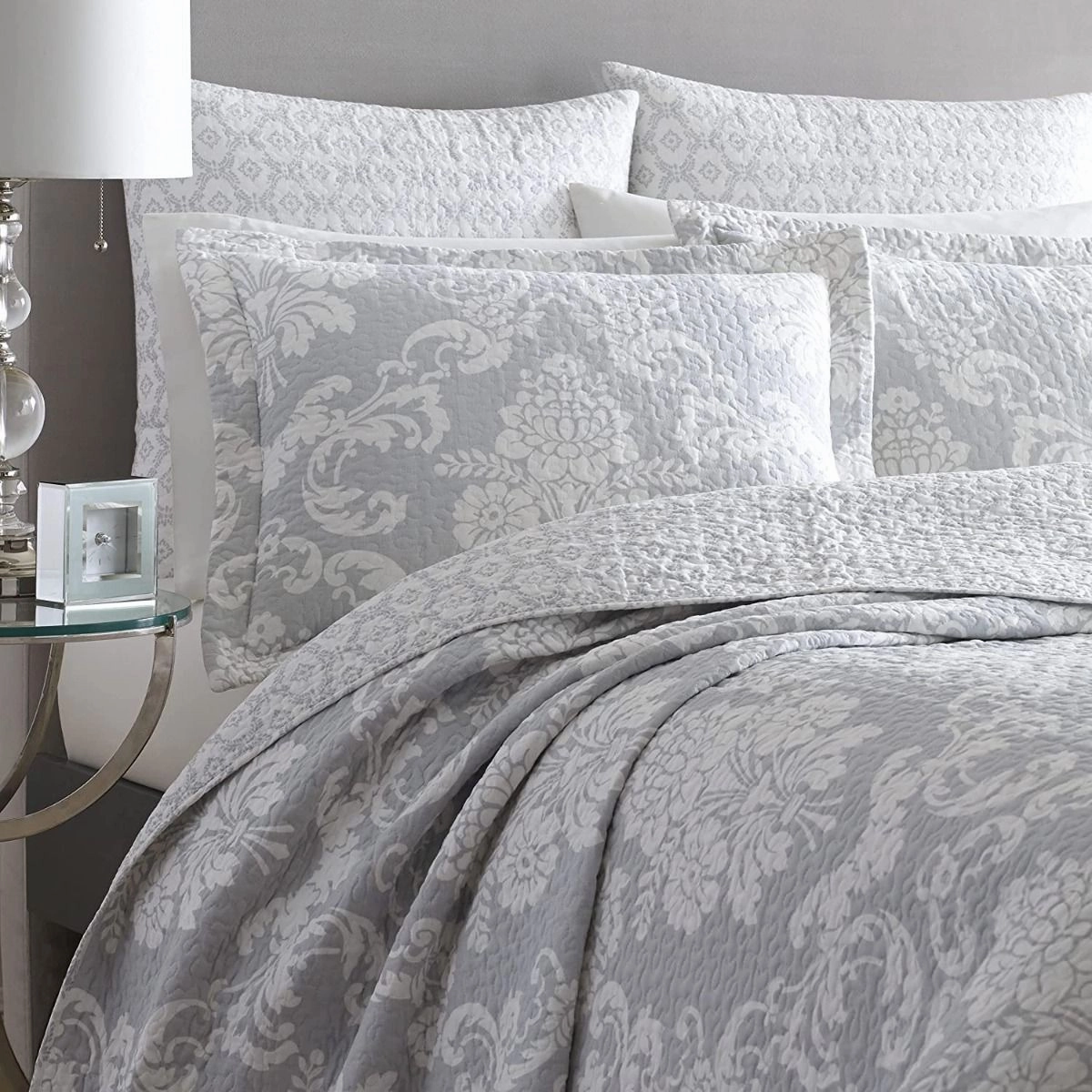 Venetia Grey Cotton Coverlet Set by Laura Ashley