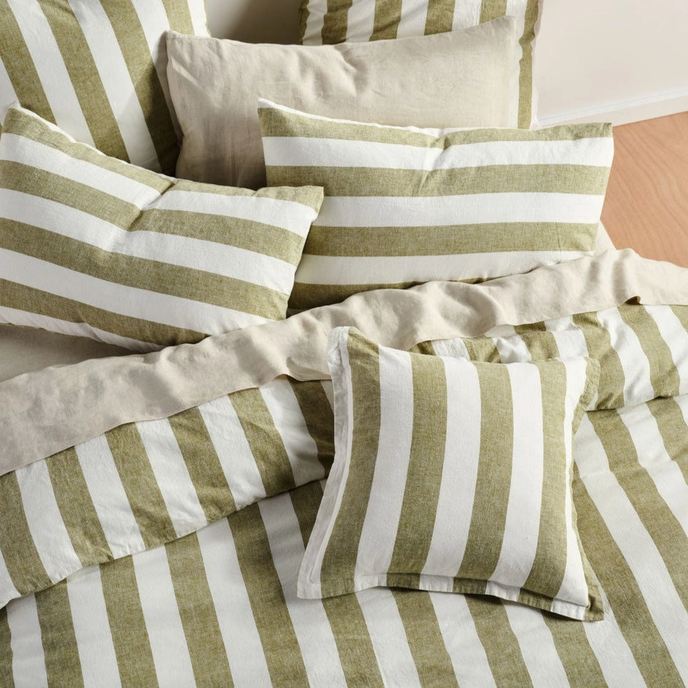 Vintage Stripe Pesto Cushion 48 x 48cm by Linen house