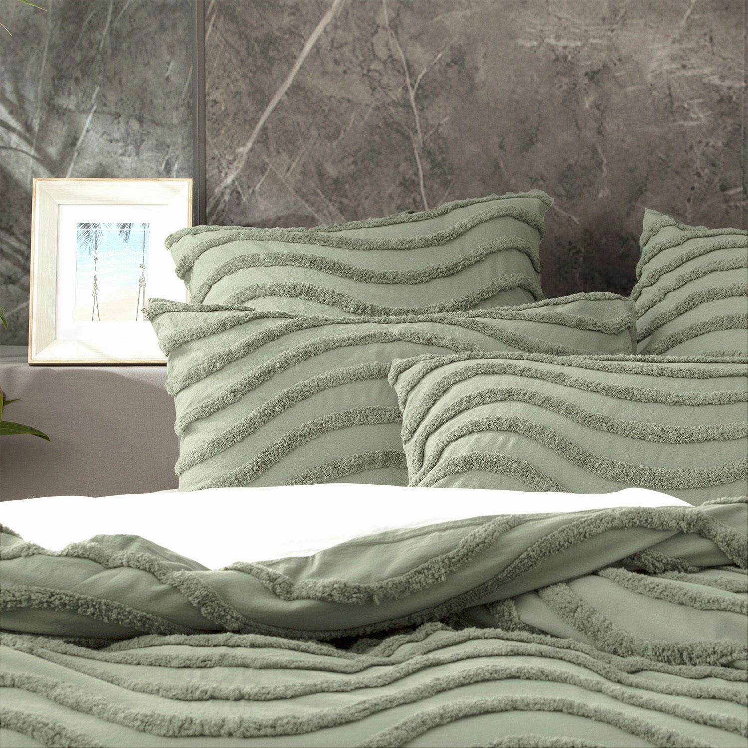 Wave SAGE European Pillowcase by Cloud Linen