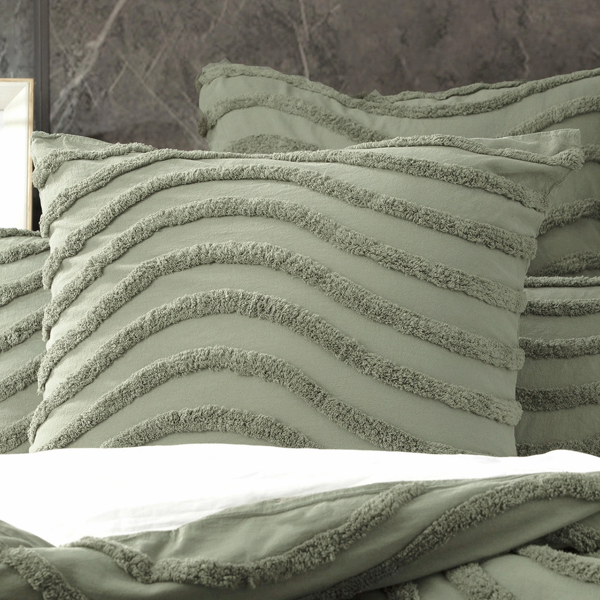 Wave SAGE European Pillowcase by Cloud Linen